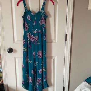 Art class teal floral jumpsuit-kids